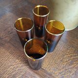 Set of 4 amber vodka glasses with gilding on the necks