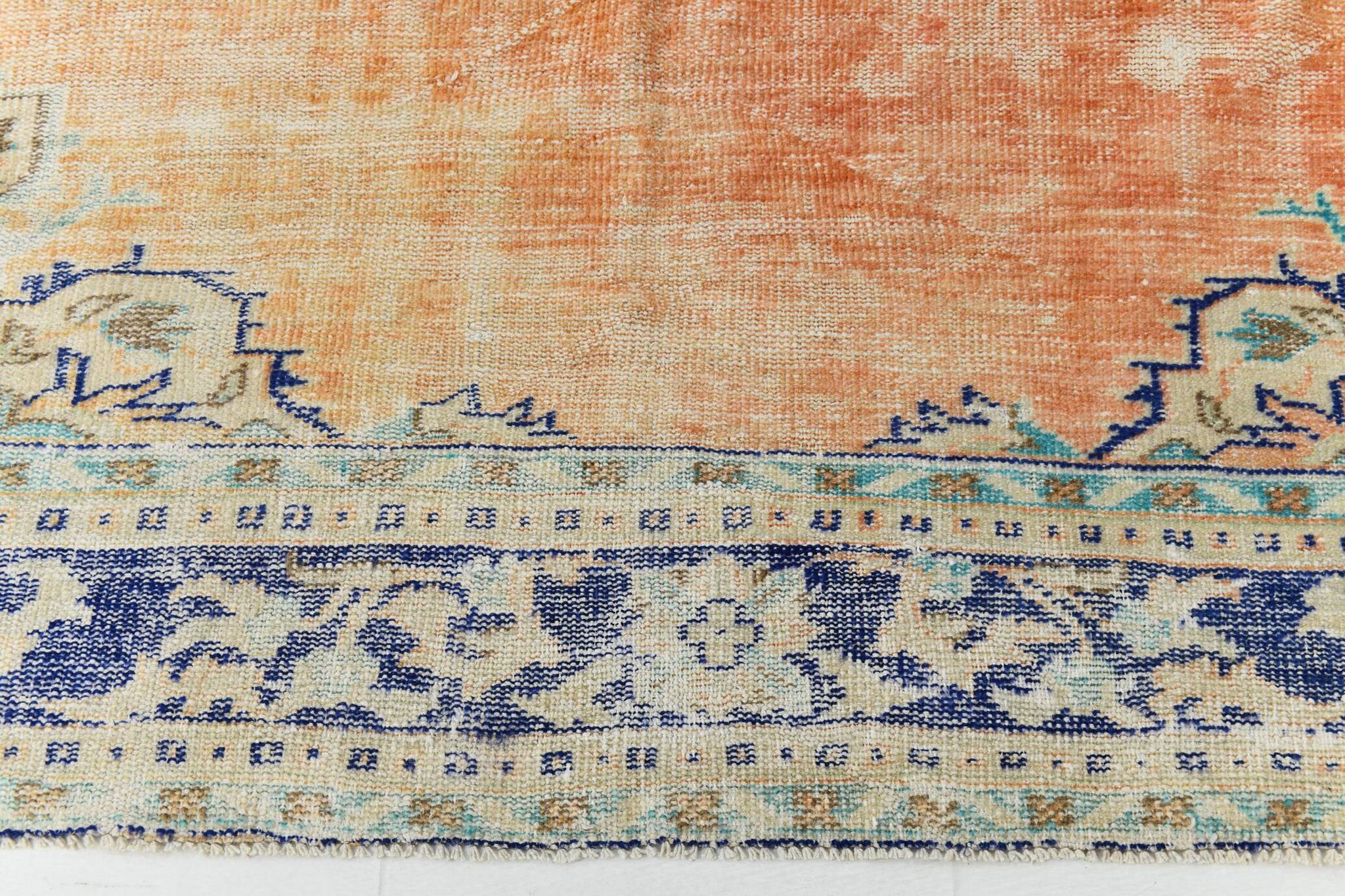 Blue Orange 250x350 cm Carpet, Vintage Large Rug, Turkish Antique Rug.