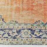 Tapis Bleu Orange 250x350 cm, Grand Tapis Vintage, Tapis Antique Turc.