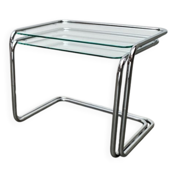 Tables gigognes en verre Espace âge du milieu du siècle, années 1960, ensemble de 2