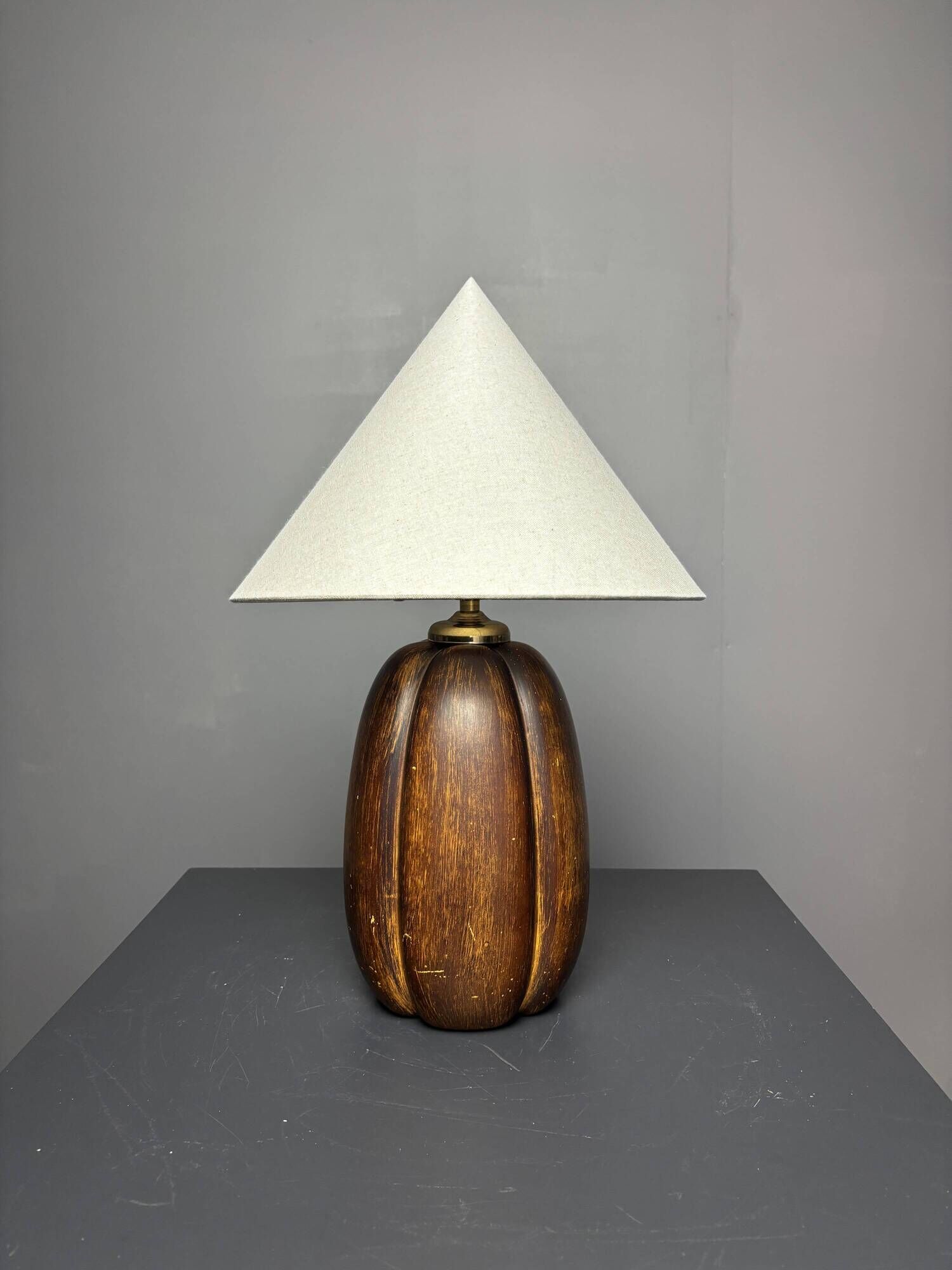 Midcentury faux bois ceramic Coco de Mer table lamp, 1970s