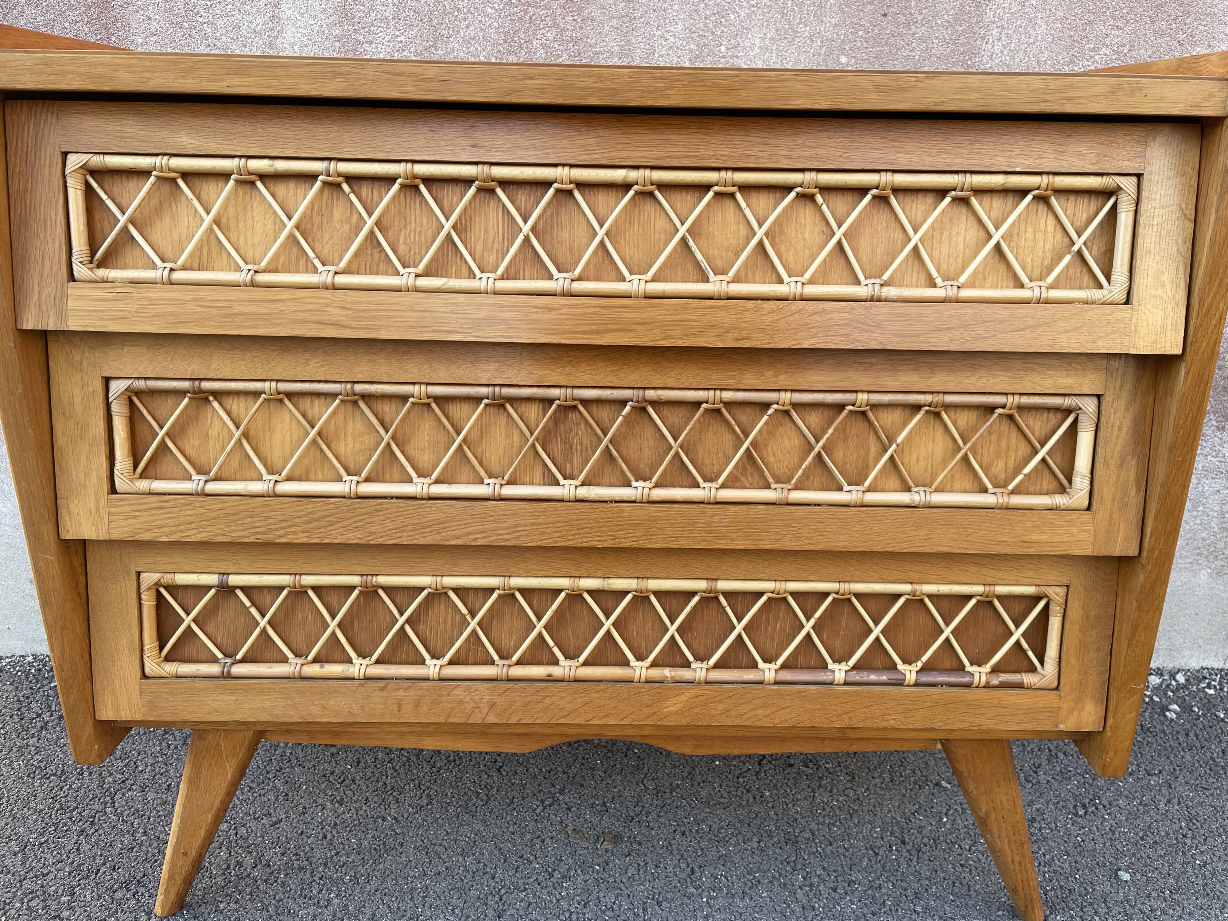 Commode bois et rotin