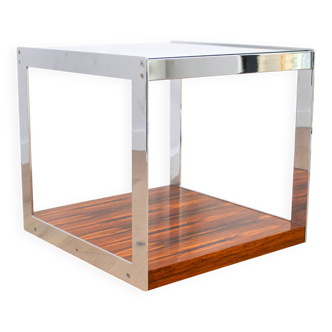 A vintage mid-century glass and rosewood side table by Merrow Associates
