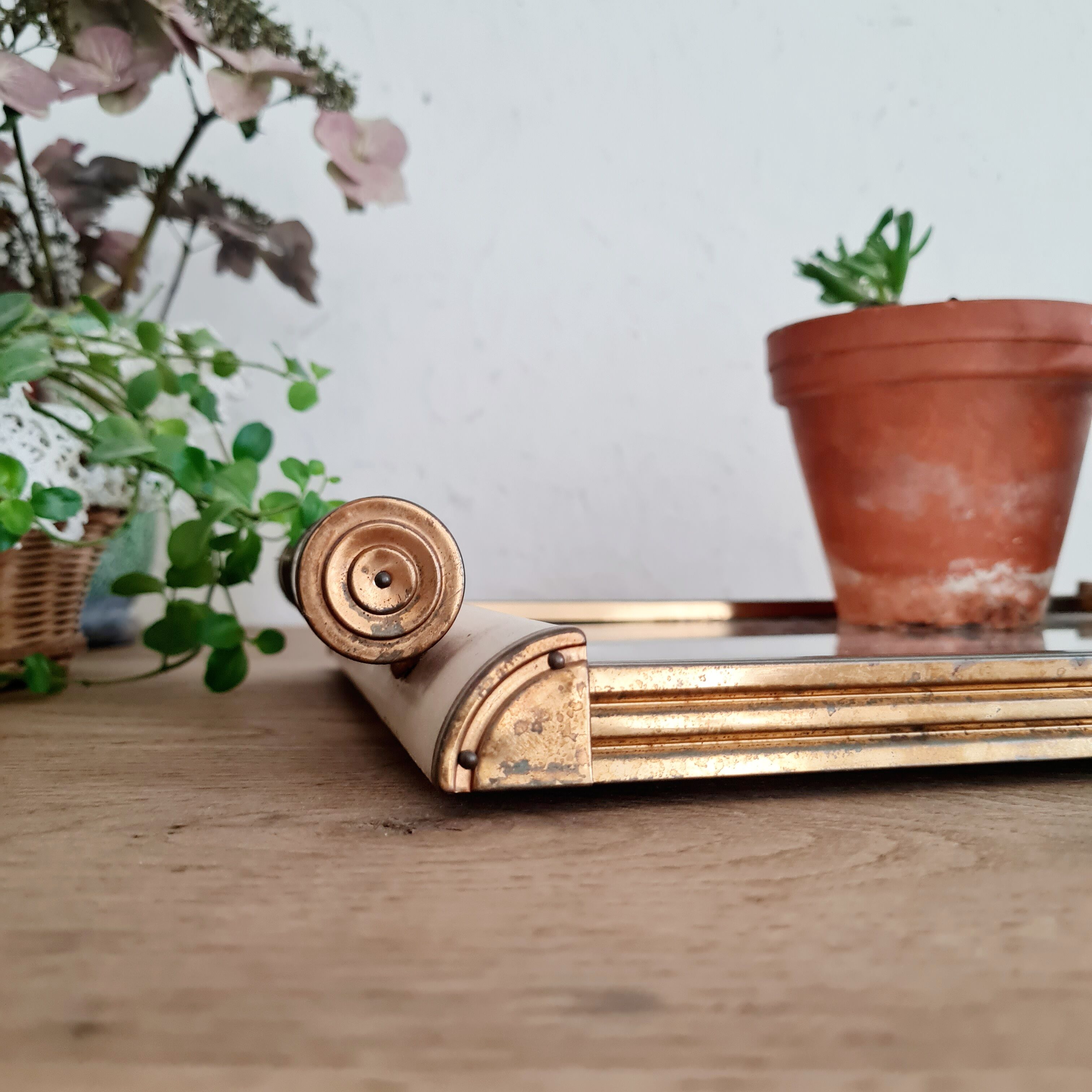 Art deco tray white wood and mirror
