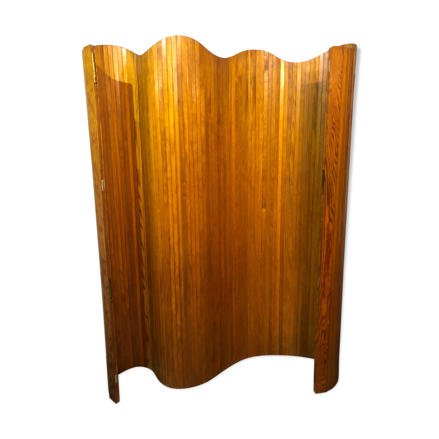 Ancien paravent en bois art deco vague style baumann 1950 en très bon état