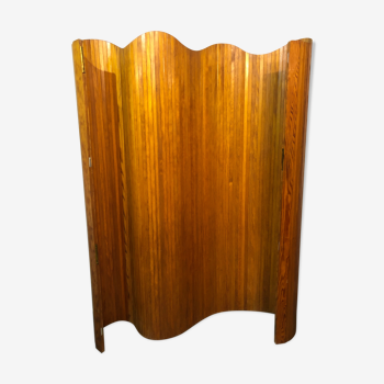 Ancien paravent en bois art deco vague style baumann 1950 en très bon état