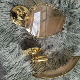 Set of 2 wall lights in gilded brass and opaline glass