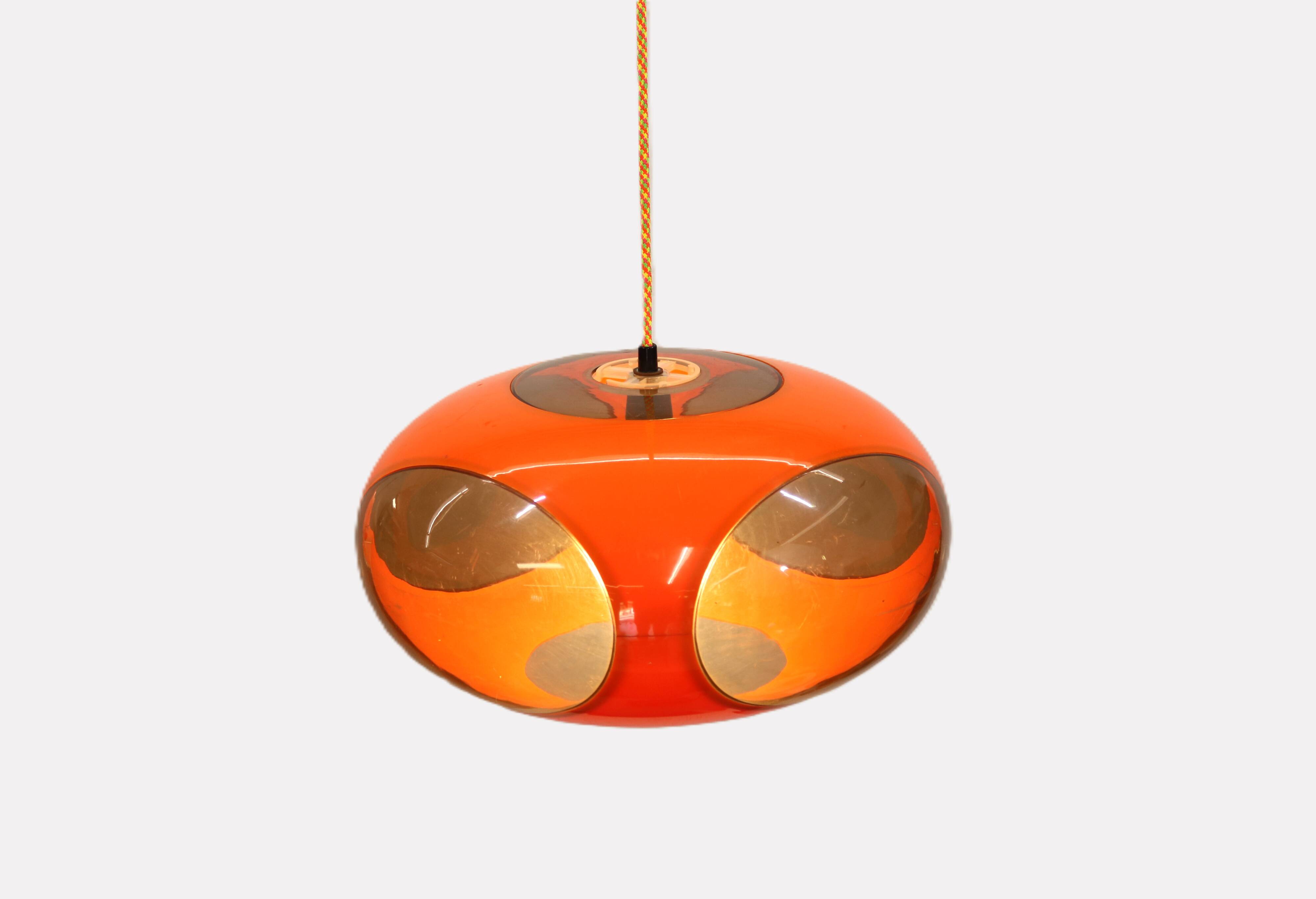 Massive Belgium Space Age UFO Lamp, Orange Mid-Century Modern Lighting