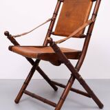 Campaign Cognac Leather Officers folding chair 1950s