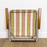 Vintage children's folding armchair in metal and striped canvas