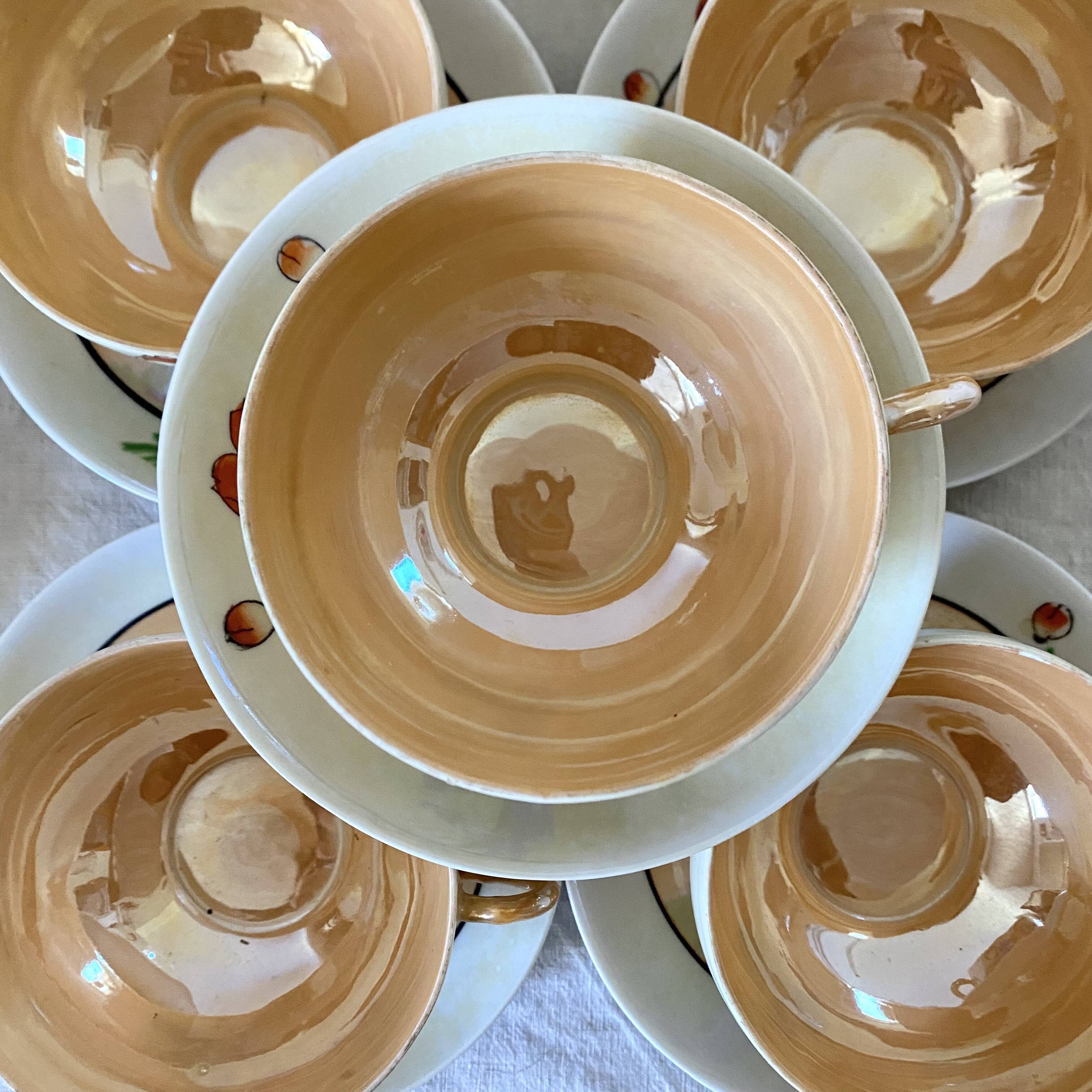 Fine mother-of-pearl and floral porcelain cups, Japan