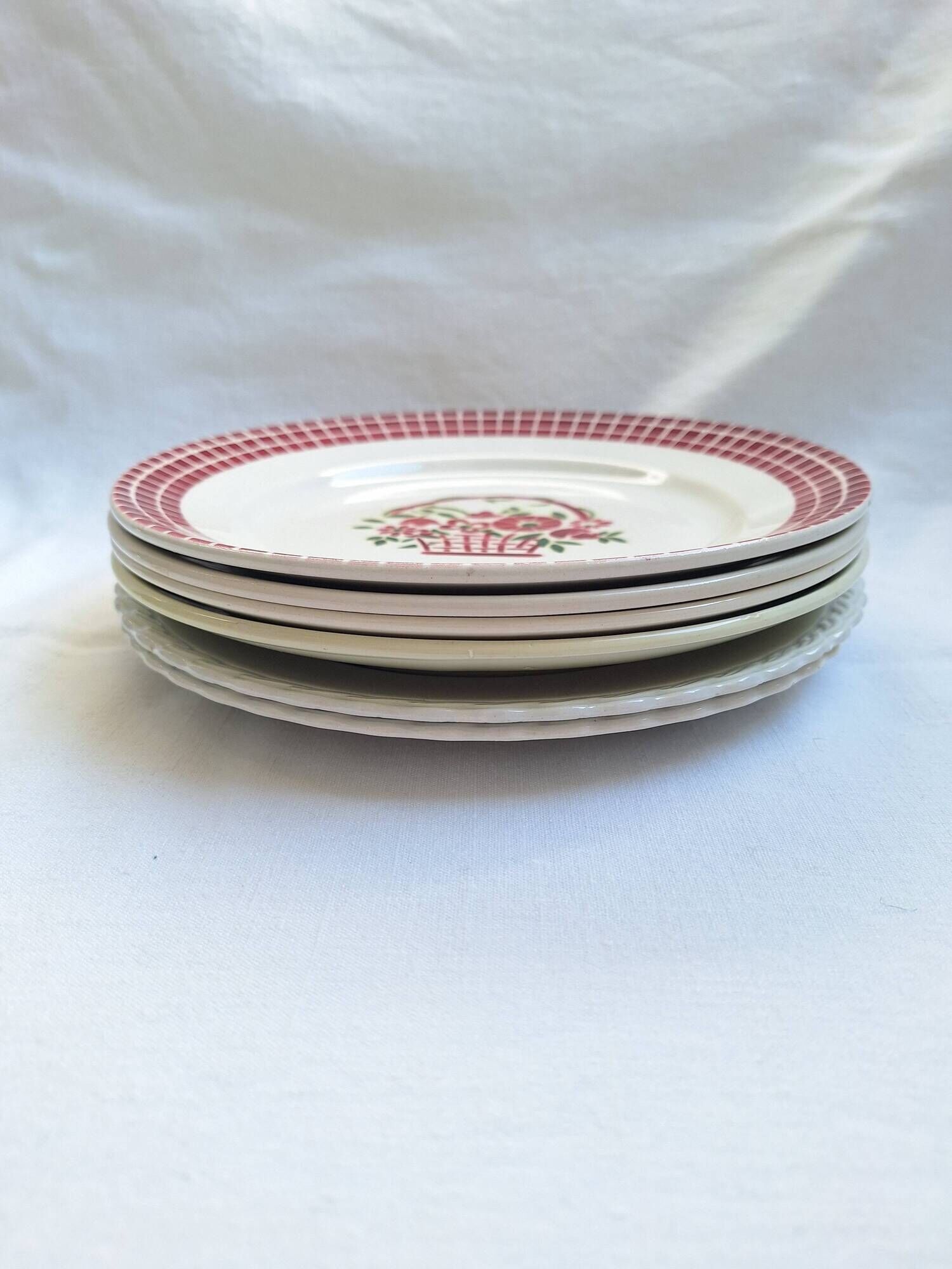 Multicolored flower dinner plates from Moulin des Loups, St Amand and Badonville