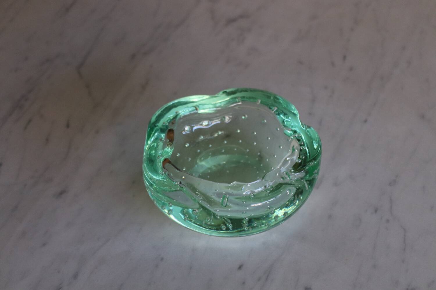 Daum green ashtray or empty pocket in bubbled glass