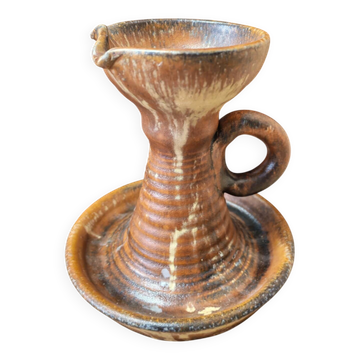 Brutalist wabi-sabi stoneware candle holder vintage 1960s