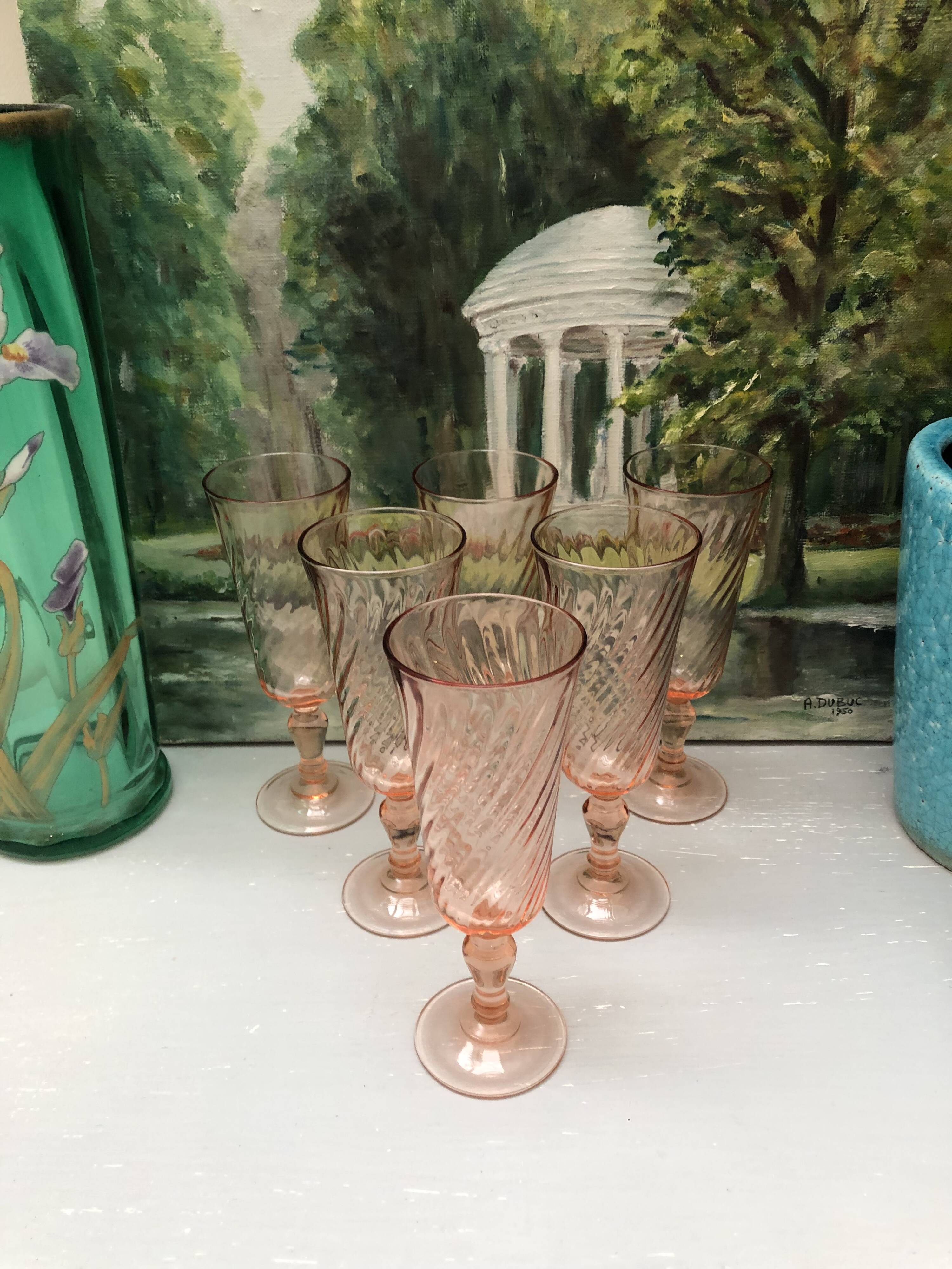Vintage Rosaline Champagne Flutes