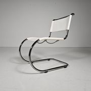 Set of 6 white cantilever dining chairs MR10 by Mies van der Rohe for Thonet, 1980s.