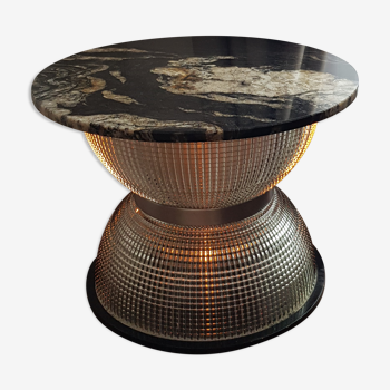 Holophane coffee table in marble and brass