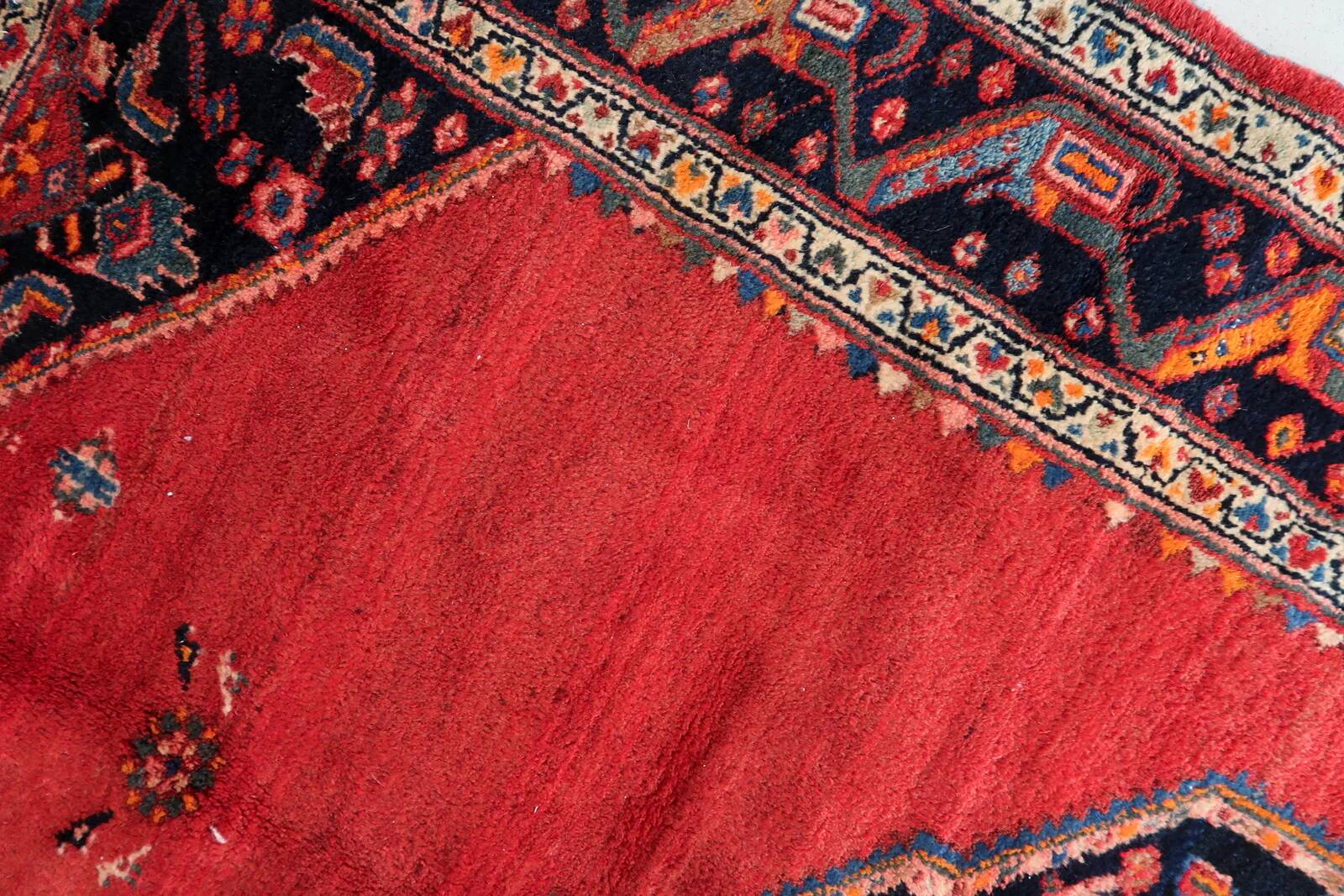 Tapis persan Hamadan vintage fait main, 136 cm x 210 cm, années 1960