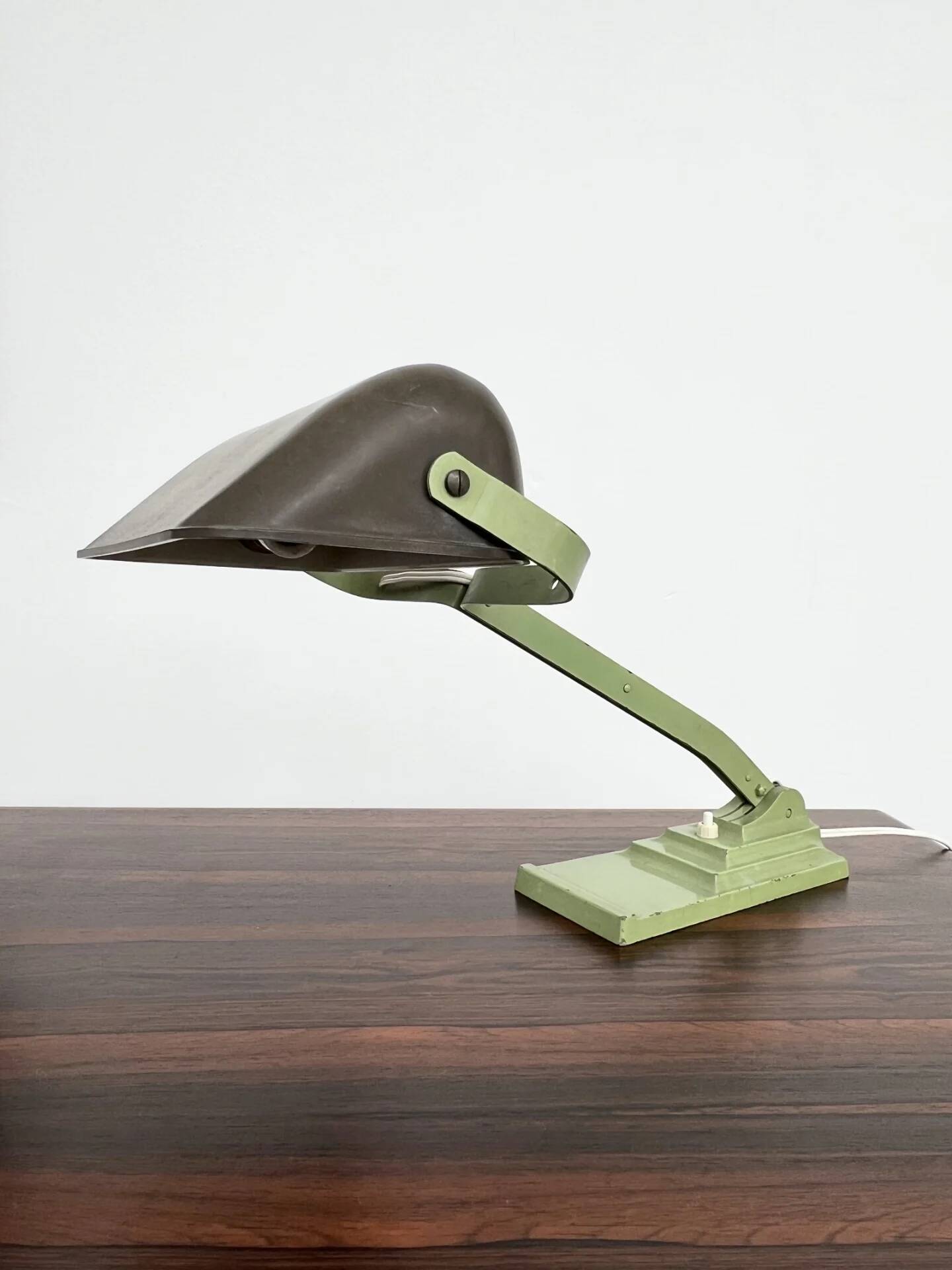 Articulated desk lamp ERPE — Pale green and Bakelite, Belgium, 1930s-40s