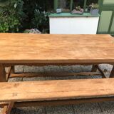 Farm table and two solid oak benches
