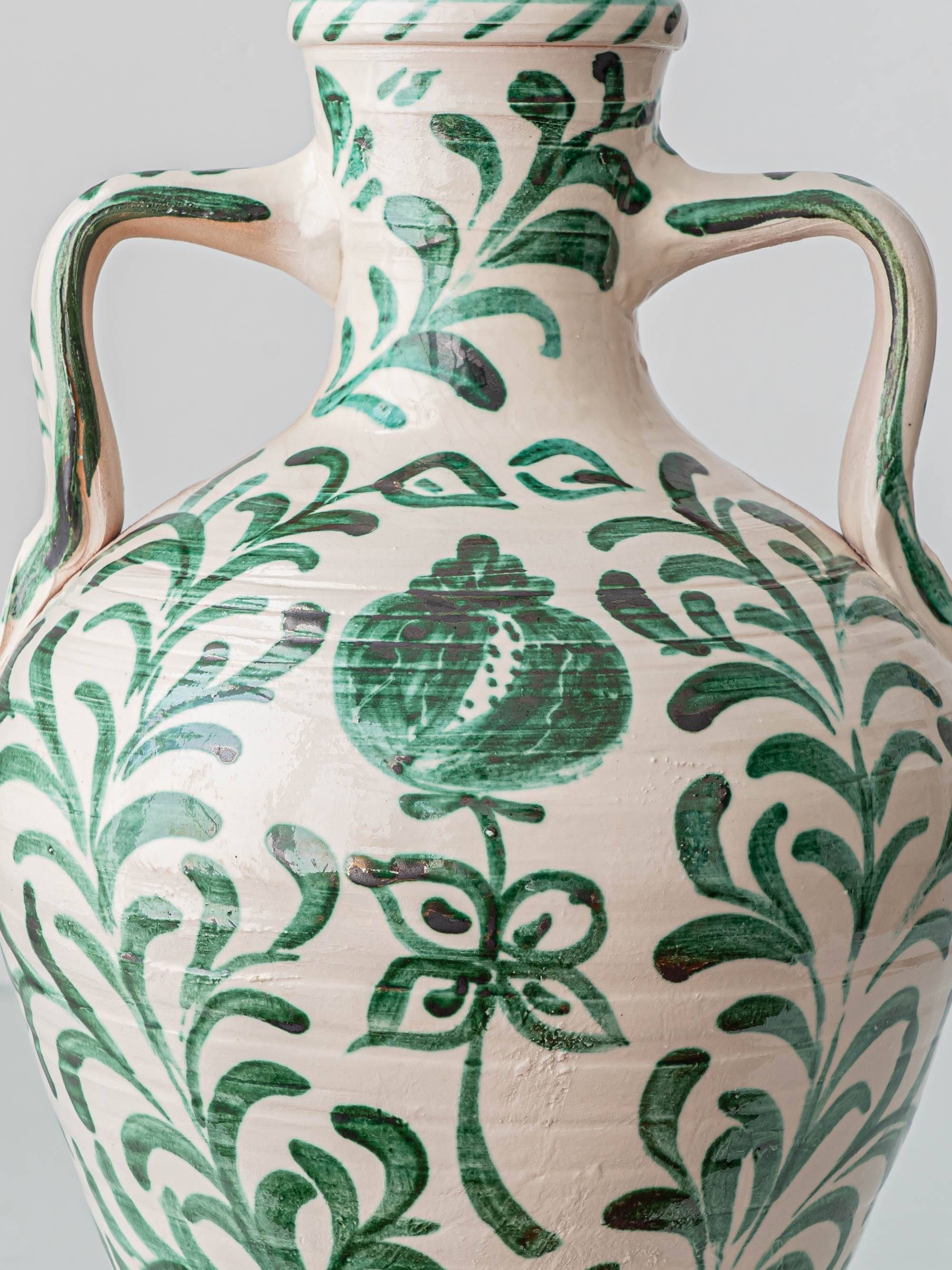 Spanish Revival Ceramic Table Lamp Pair from Granada, New Linen Lampshades