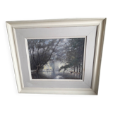 Old oil painting representing a landscape