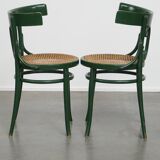 Set of 2 Green Vintage Bistro Chairs with Woven Reed Seats