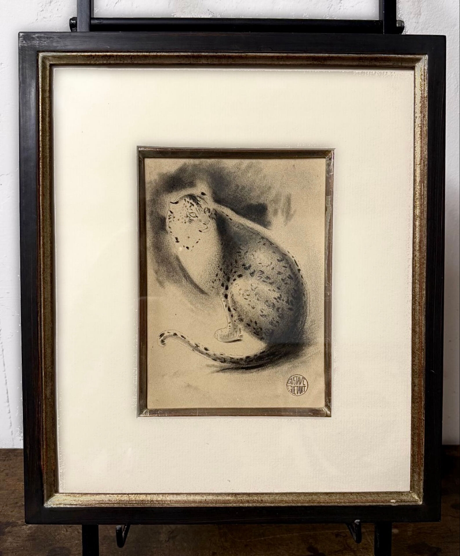 Gustave Guétant (1873–1953) – "Leopard at Rest" – Original drawing e