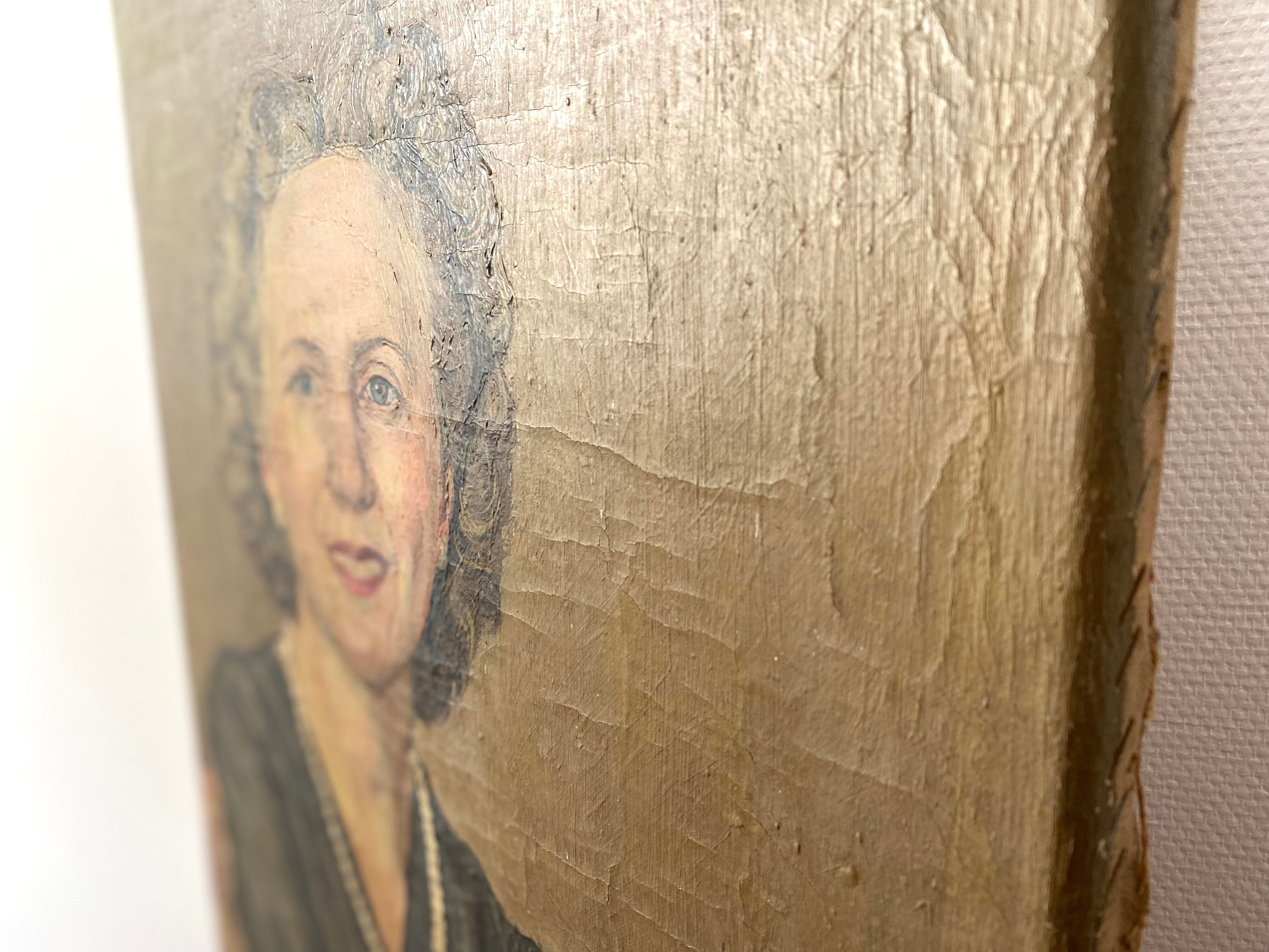 Oil portrait on canvas of an elegant vintage woman 50s