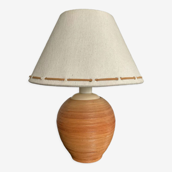 Lampe vintage des années 70 en céramique et osier