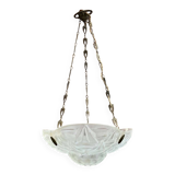 Art Deco suspension in moulded-pressed glass with geometric decoration signed Degué.