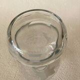 Small carafe in blown cut glass with engraved decoration of vine leaves and grapes, threaded stopper