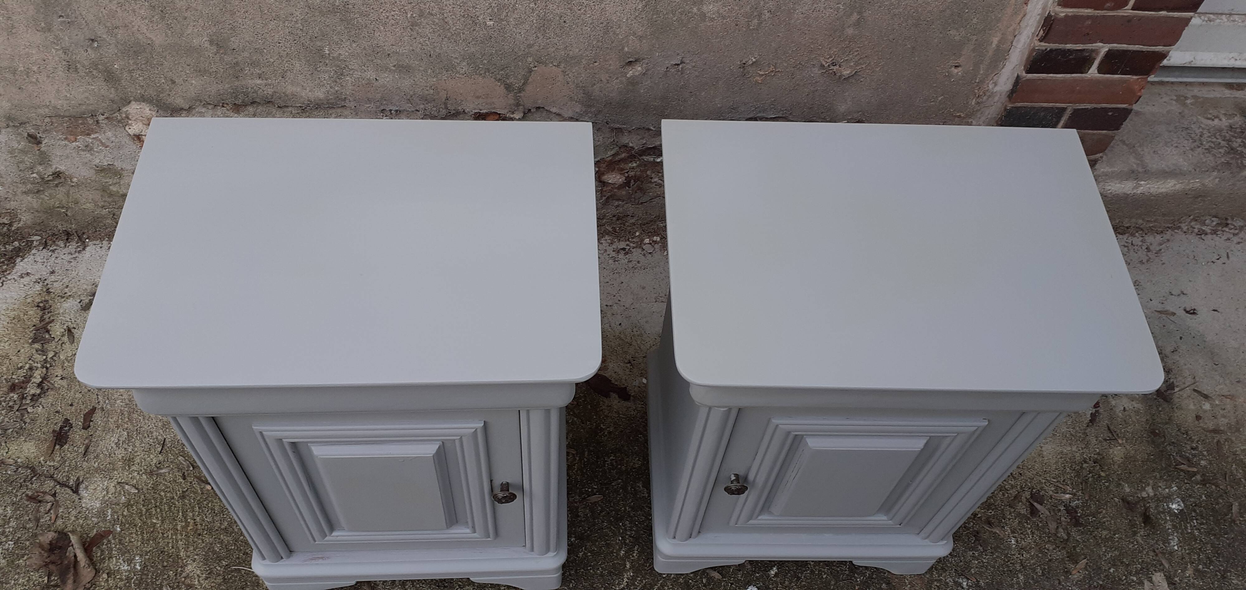 Pair of Louis Philippe style bedside tables 1 door 1 drawer gray