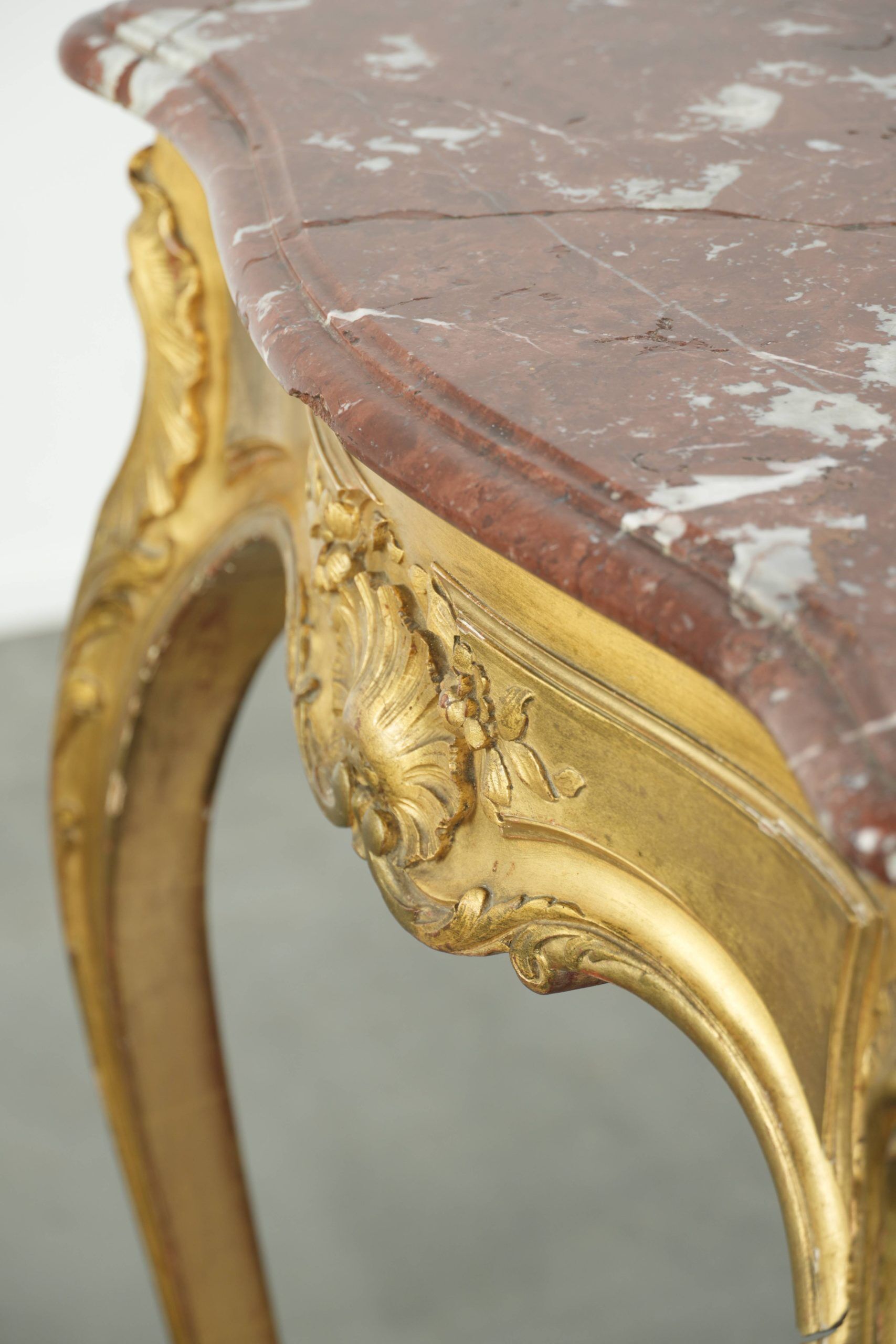Antique French side table with marble tabletop from the 19th century