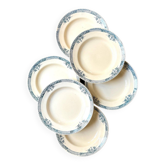 6 assiettes creuses Longchamp en terre de fer, service "Lily"