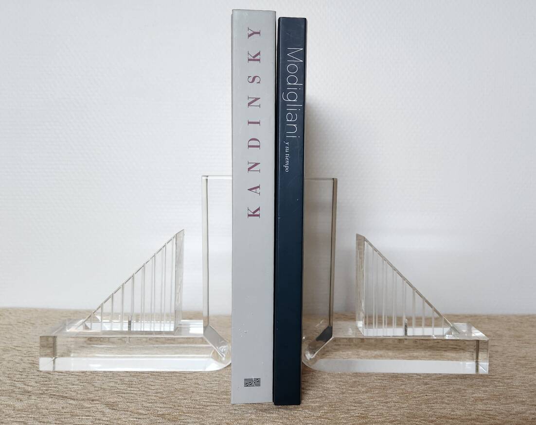 Bookends in solid methacrylate – Rare modernist design, 1980s