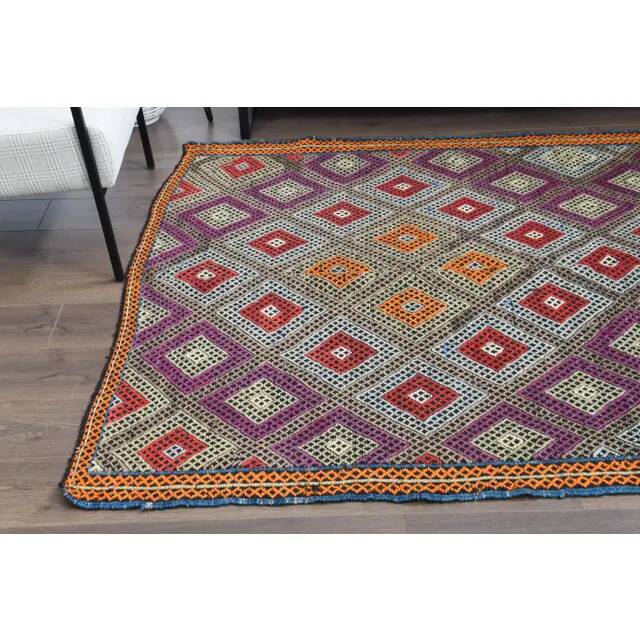Vintage Turkish Oushak Handmade Wool Cotton Purple Area Rug 165x244