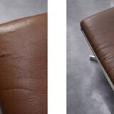 Vintage Mid-Century Danish Modern Brown Leather Swivel Chair and Ottoman