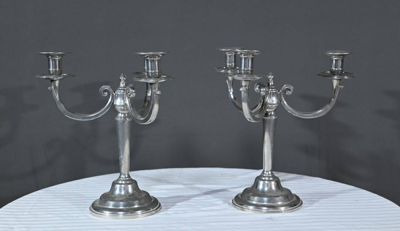 Pair of “Le Lingot” Candelabra in Pewter – Mid 20th Century