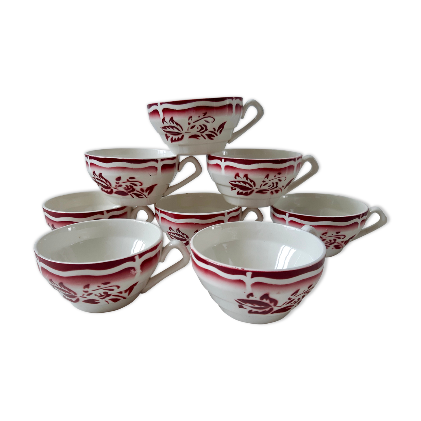Lot de 8 tasses à café Digoin Sarreguemines modèle Ala