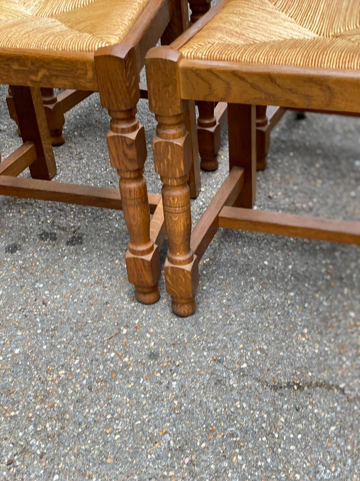 8 chaises en bois massif chêne clair et paille type ferme dossier haut