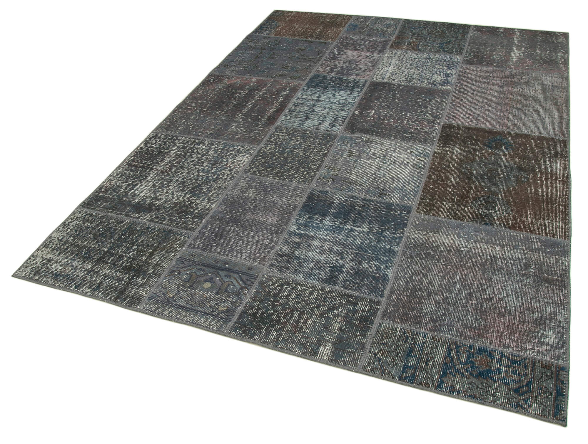 Handmade Oriental Contemporary 170 cm x 240 cm Grey Patchwork Carpet