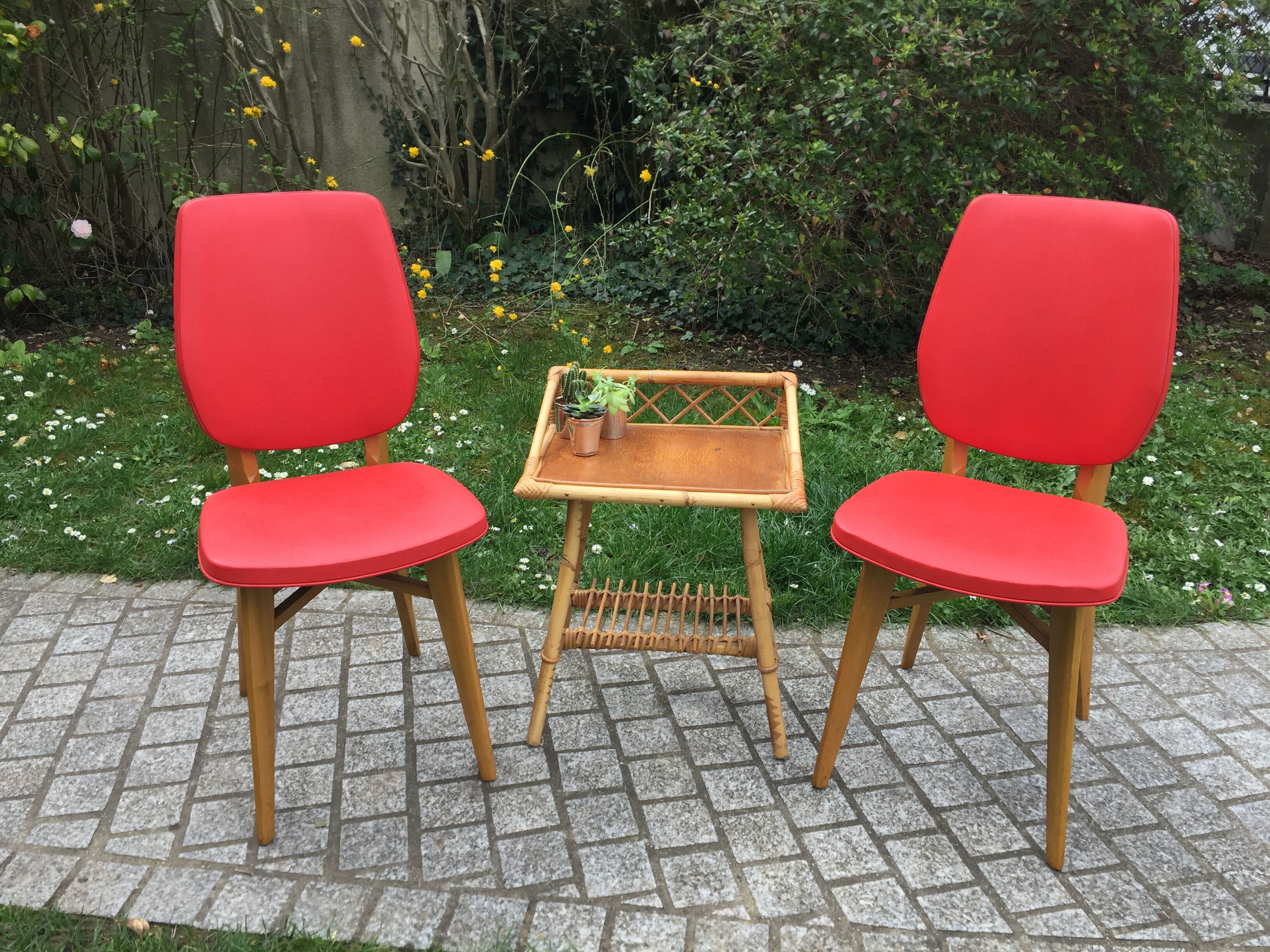 Bedside / side table rattan 1950 vintage