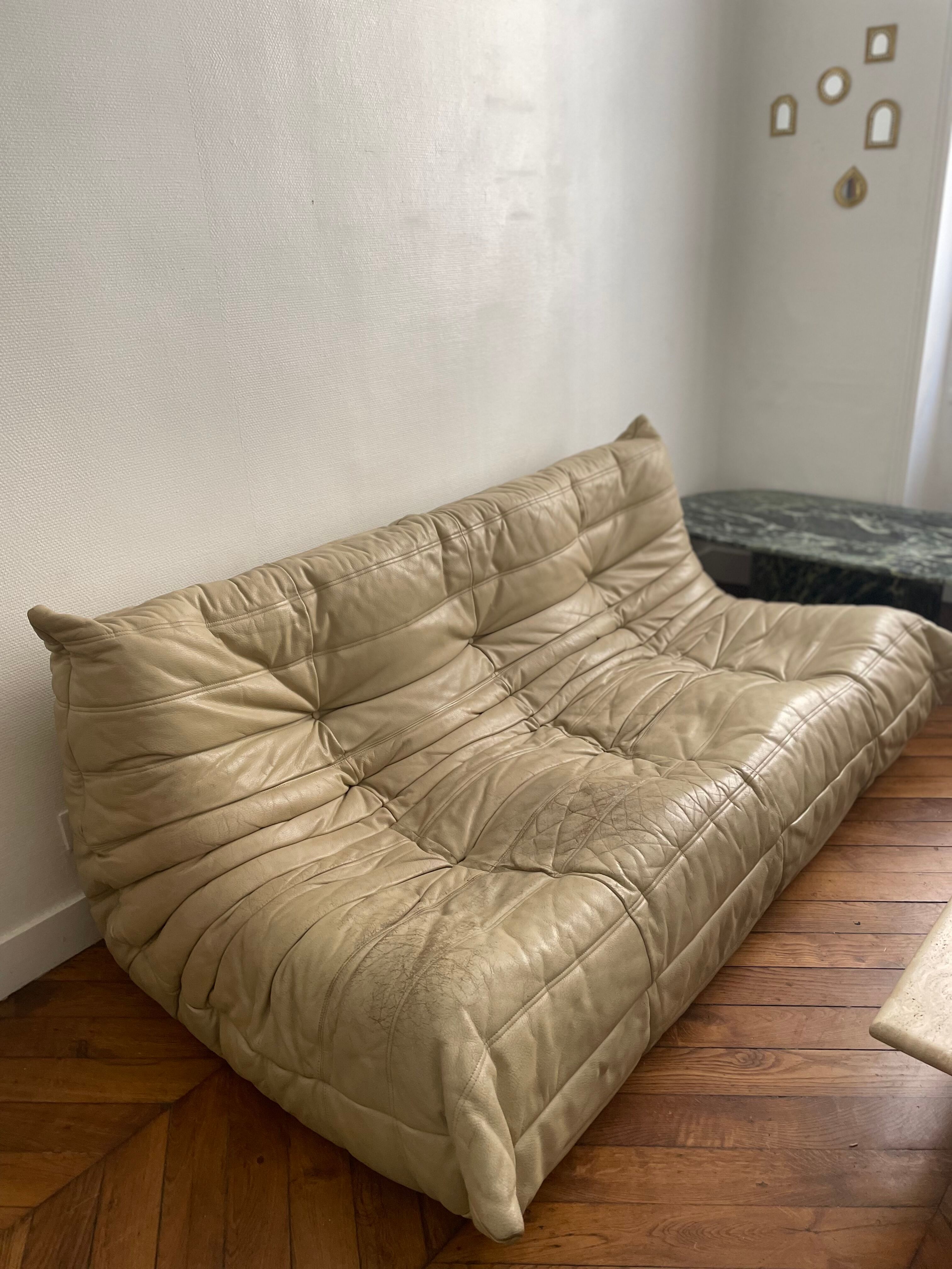 Sofa bench 3 places Togo by Michel Ducaroy edition Ligne Roset vintage