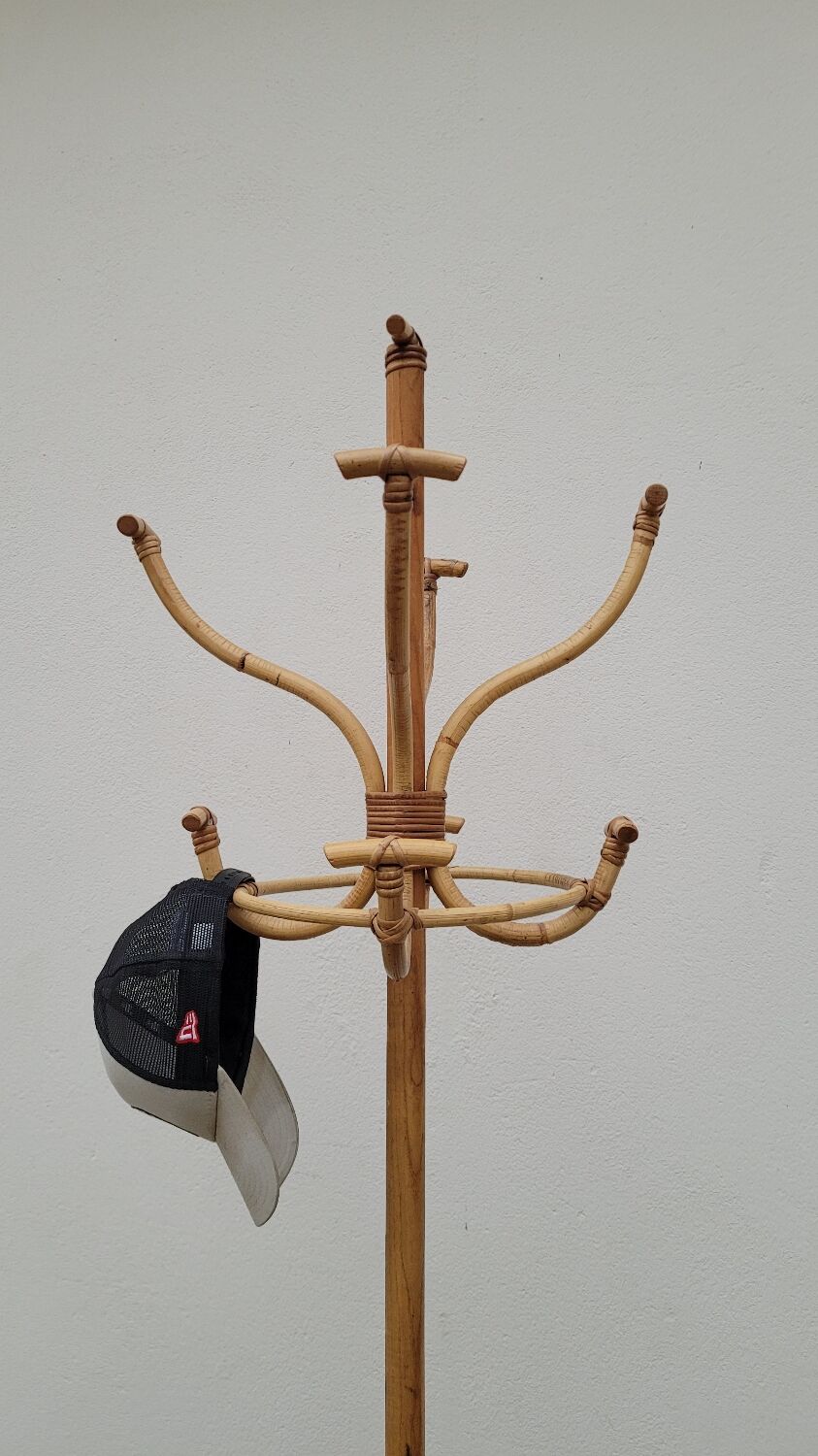 Vintage rattan coat rack - 1950s