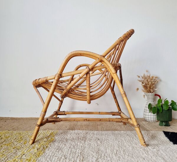 Fauteuil ancien en rotin - fauteuil adulte corbeille années 60