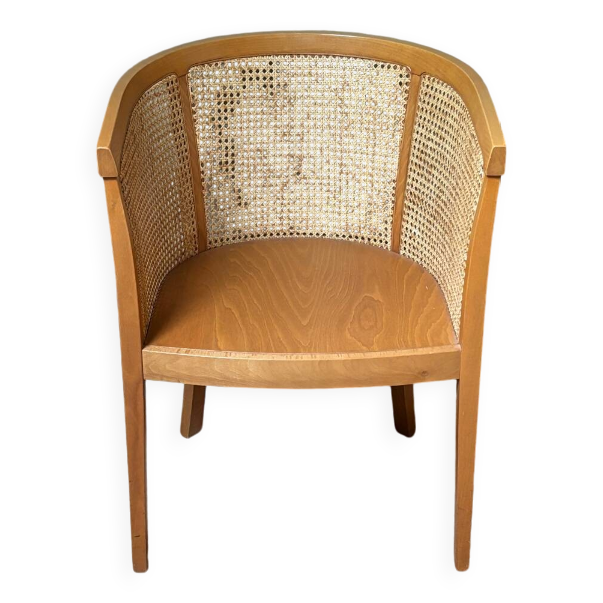 Wooden and cane cabriolet armchair