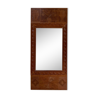 Vintage handmade wall mirror in carved mahogany frame 1968s