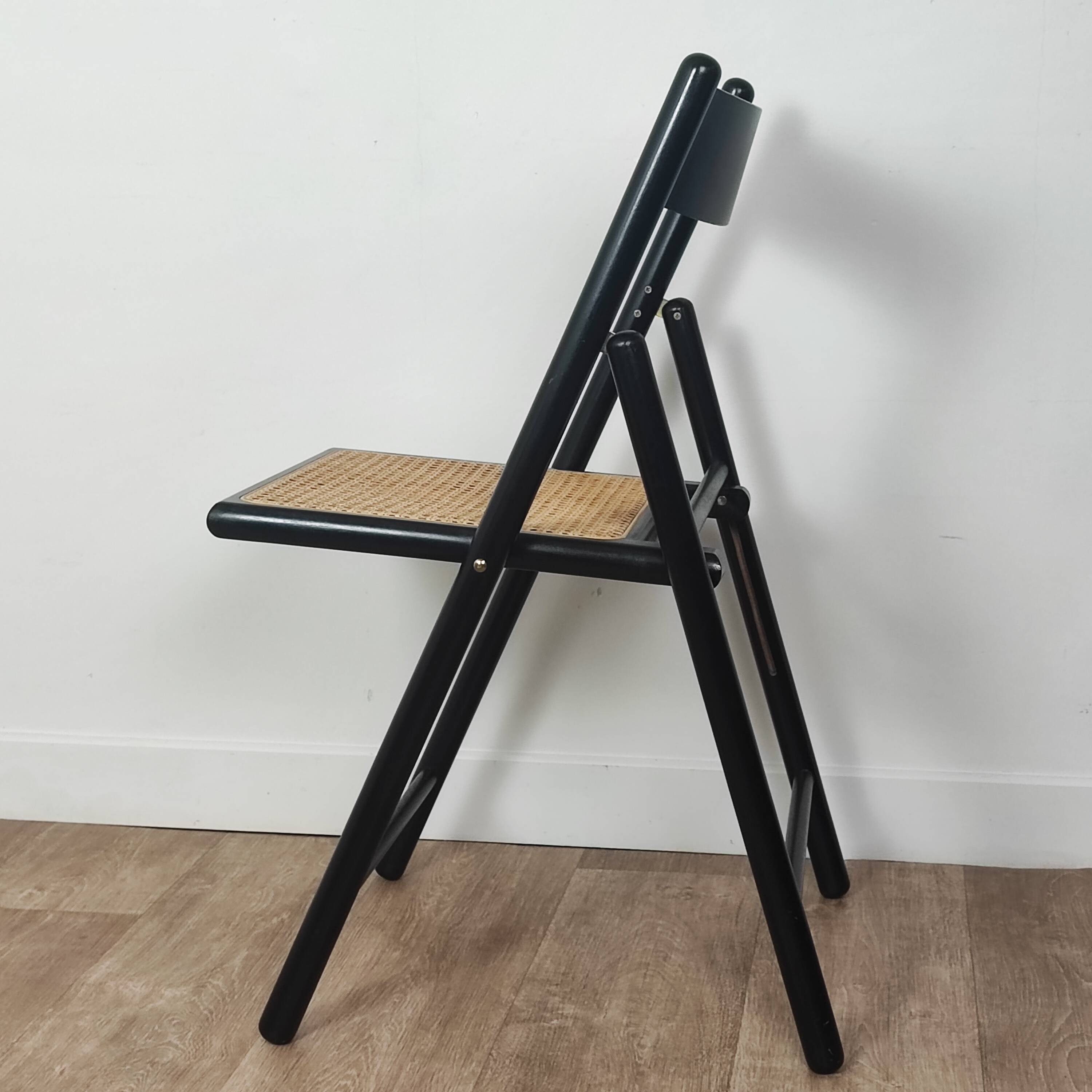 4 chaises pliantes bois et rotin