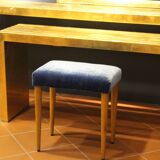 Panca vintage in wood and velluto blue Italia 1950s